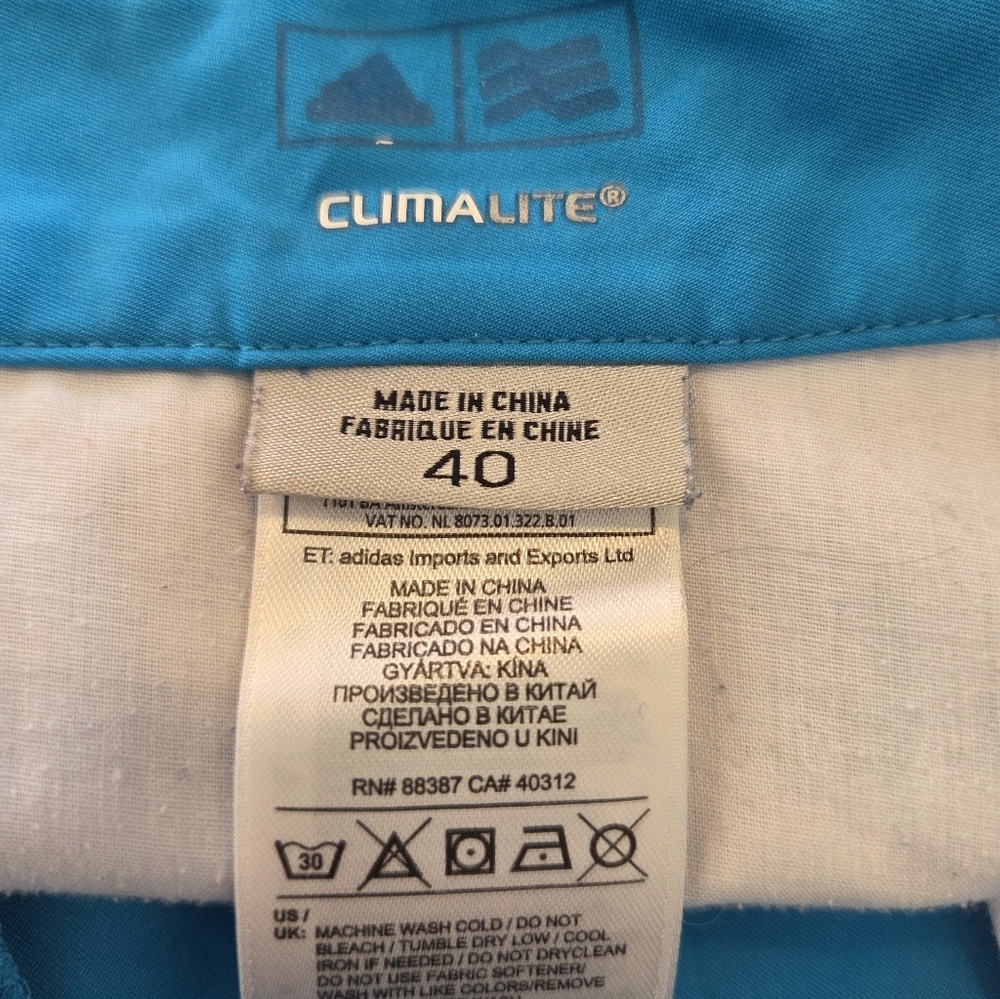 Adidas Climalite Aqua Blue Golf Shorts Golfing Zip Pockets Logo Button size 40 - Picture 10 of 14